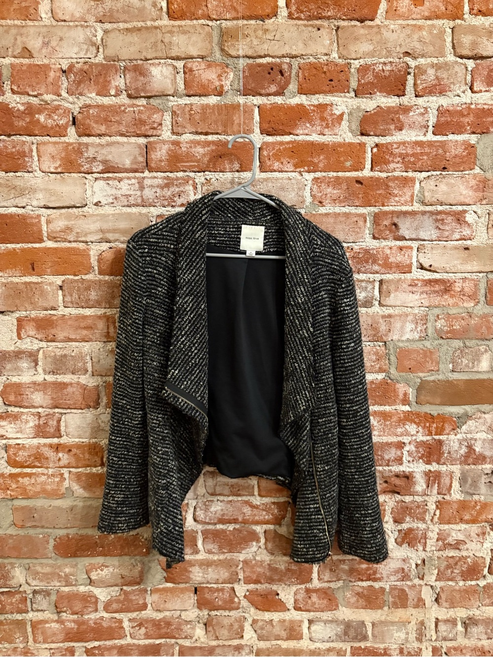 Open-Front Black and Gray Textured Women's Blazer Jacket